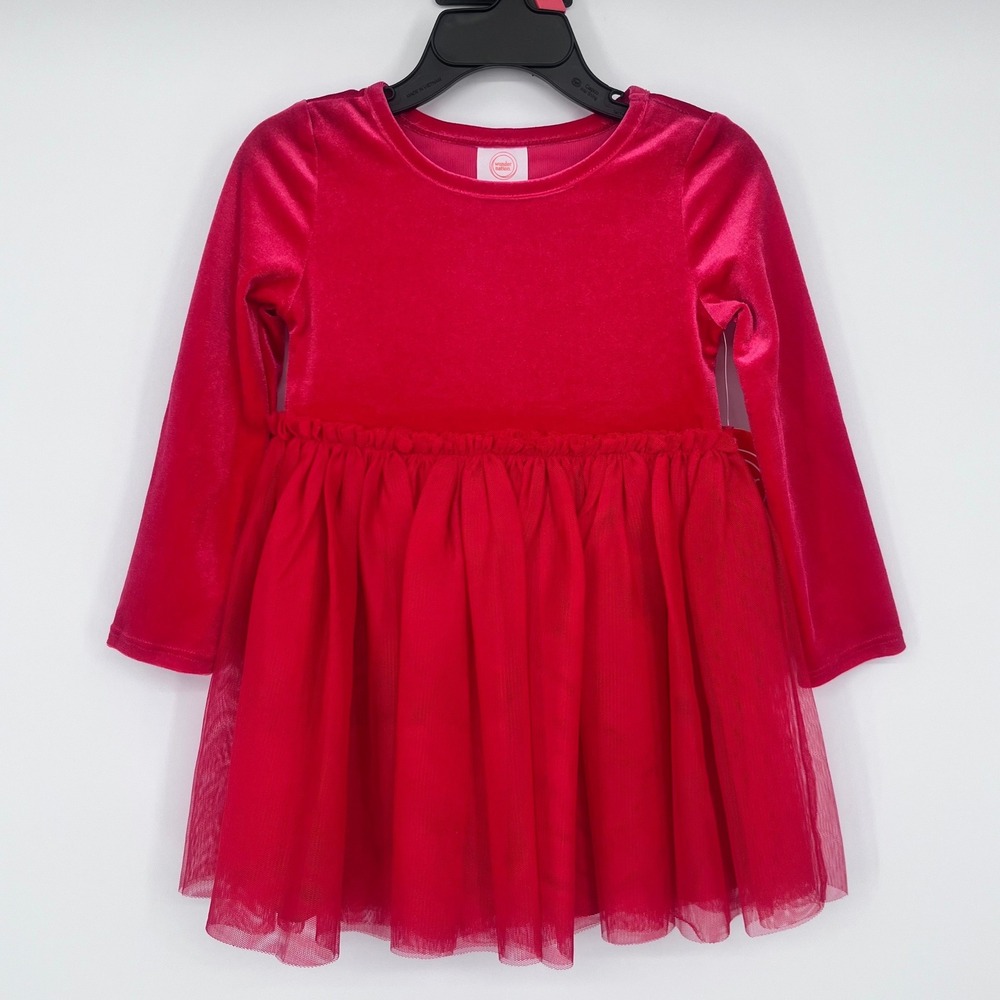 Red Velvet Long Sleeve Tutu Dress Girls 2T Tulle Holiday Party Wonder Nation